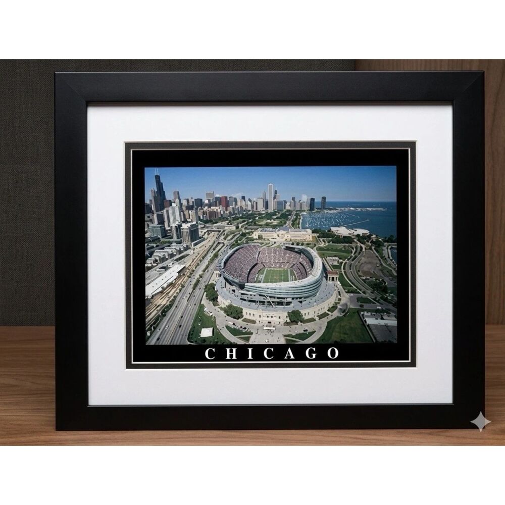 SOLDIER FIELD HOME OF CHICAGO BEARS MATTED FRAMED COLLECTIBLE MANCAVE FOOTBALL